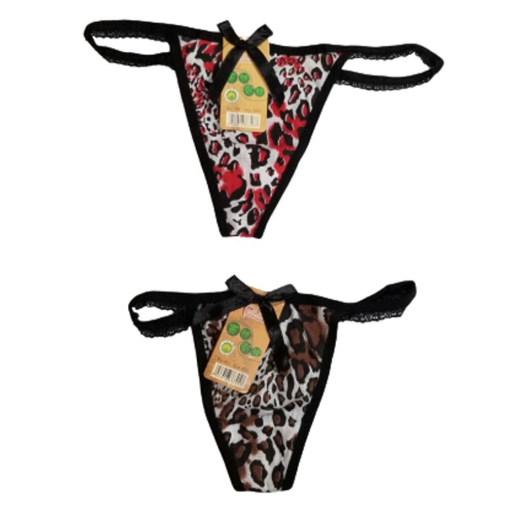 Xinkarou Women's 2 pck Stretchy Red, Brown Animal Print Thongs, Size:  2XL, New